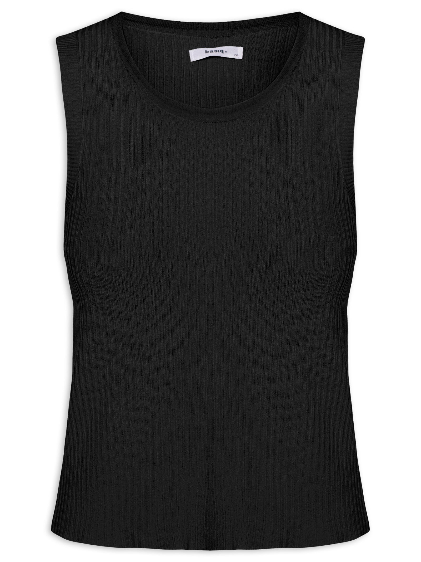 Regata Feminina Tricot Canelada Preto Basiq