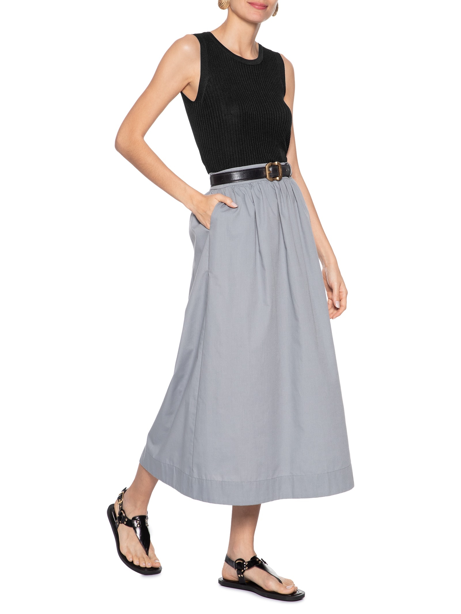 Regata Feminina Tricot Canelada Preto Basiq