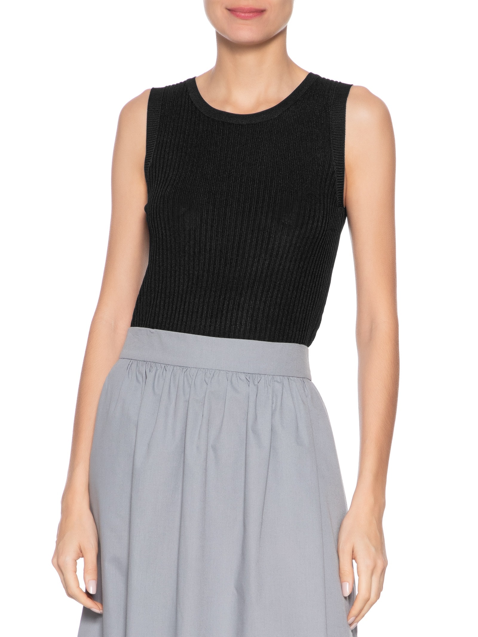 Regata Feminina Tricot Canelada Preto Basiq