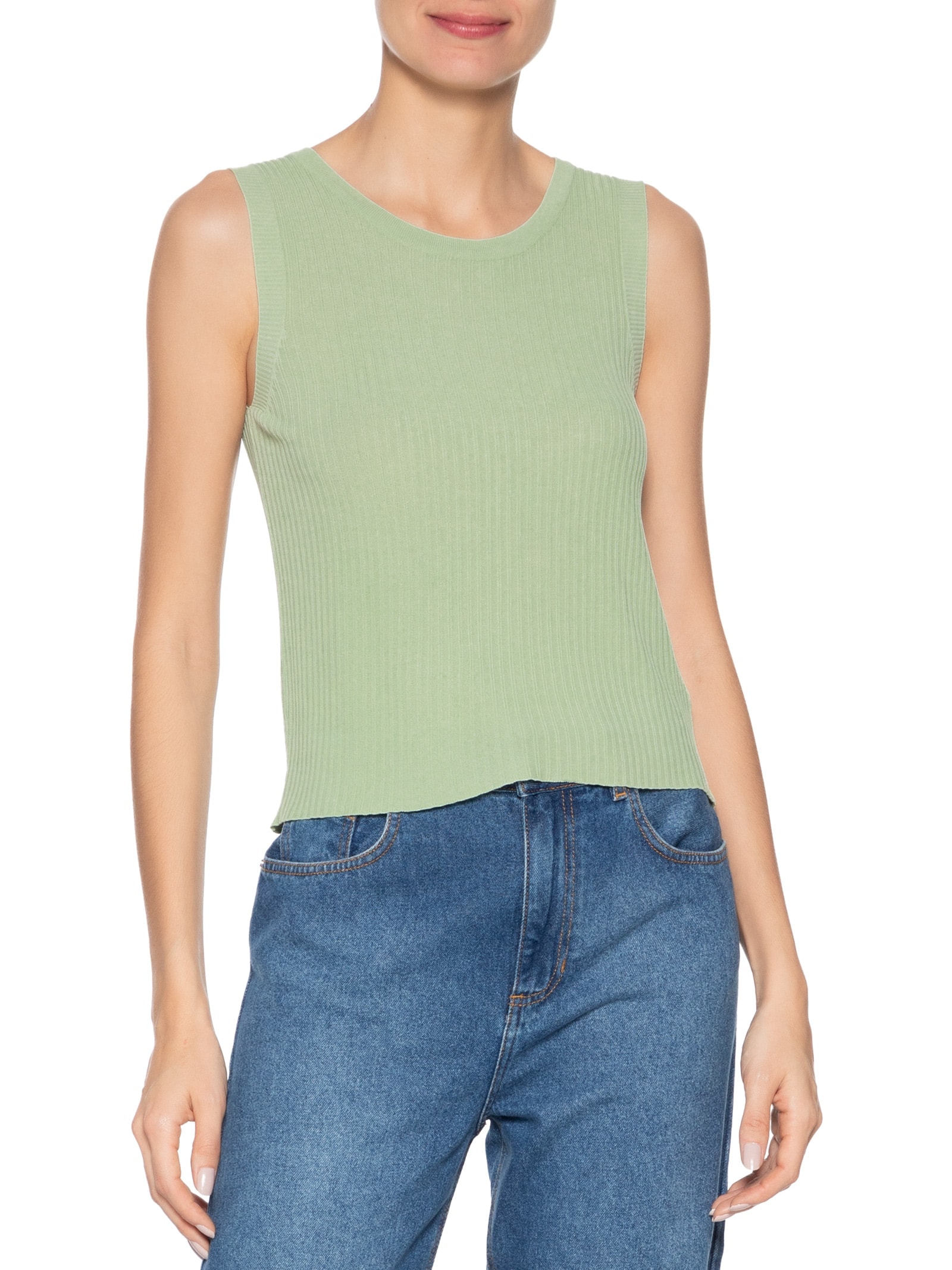 Regata Feminina Tricot Canelada Verde Basiq