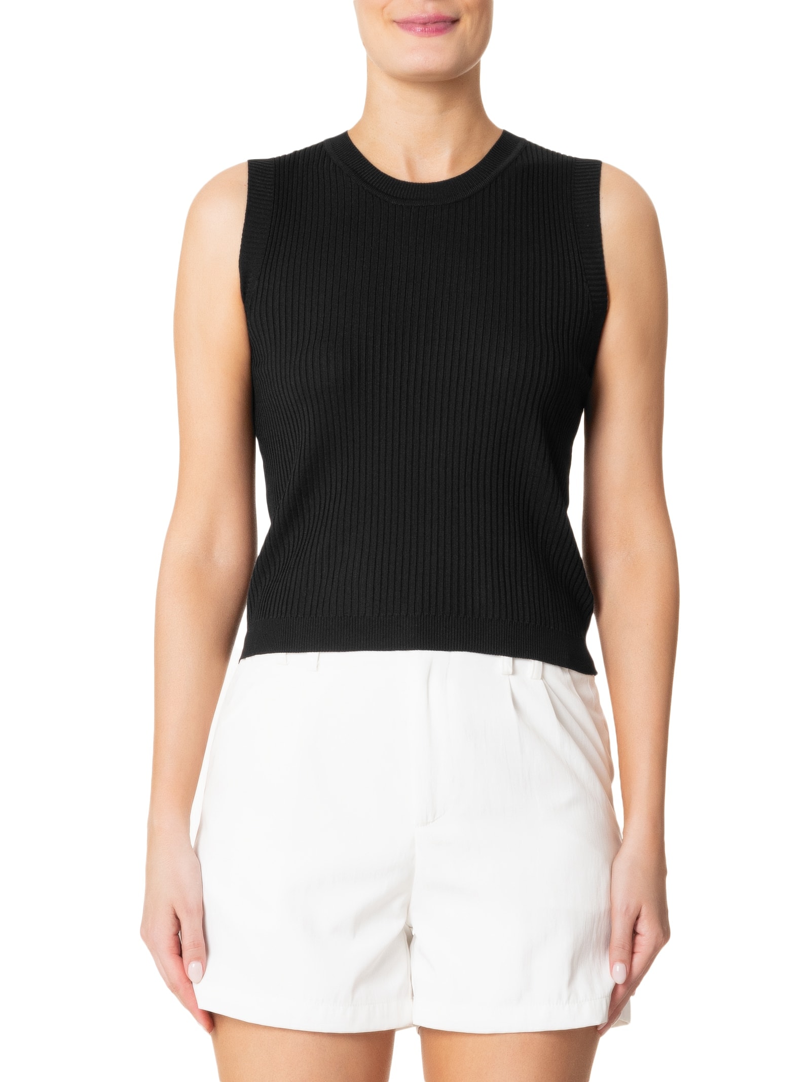 Regata Feminina Tricot Canelado Preto Basiq