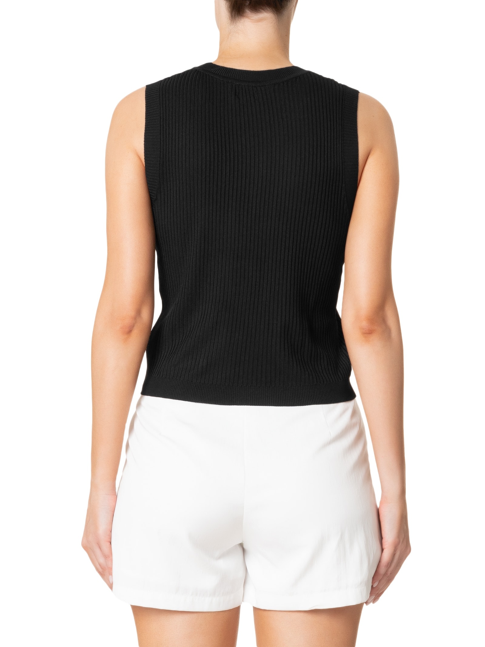 Regata Feminina Tricot Canelado Preto Basiq