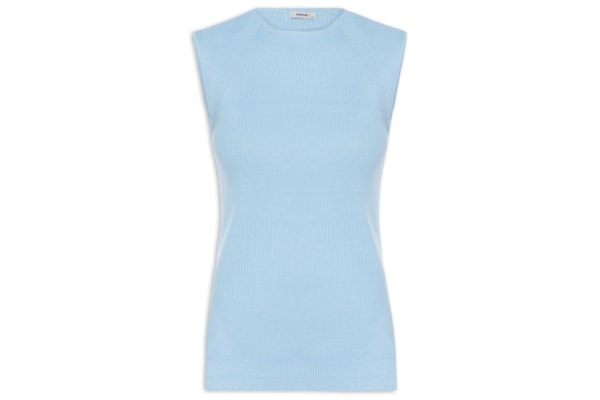 Regata Feminina Tricot Com Fenda Lateral - Azul