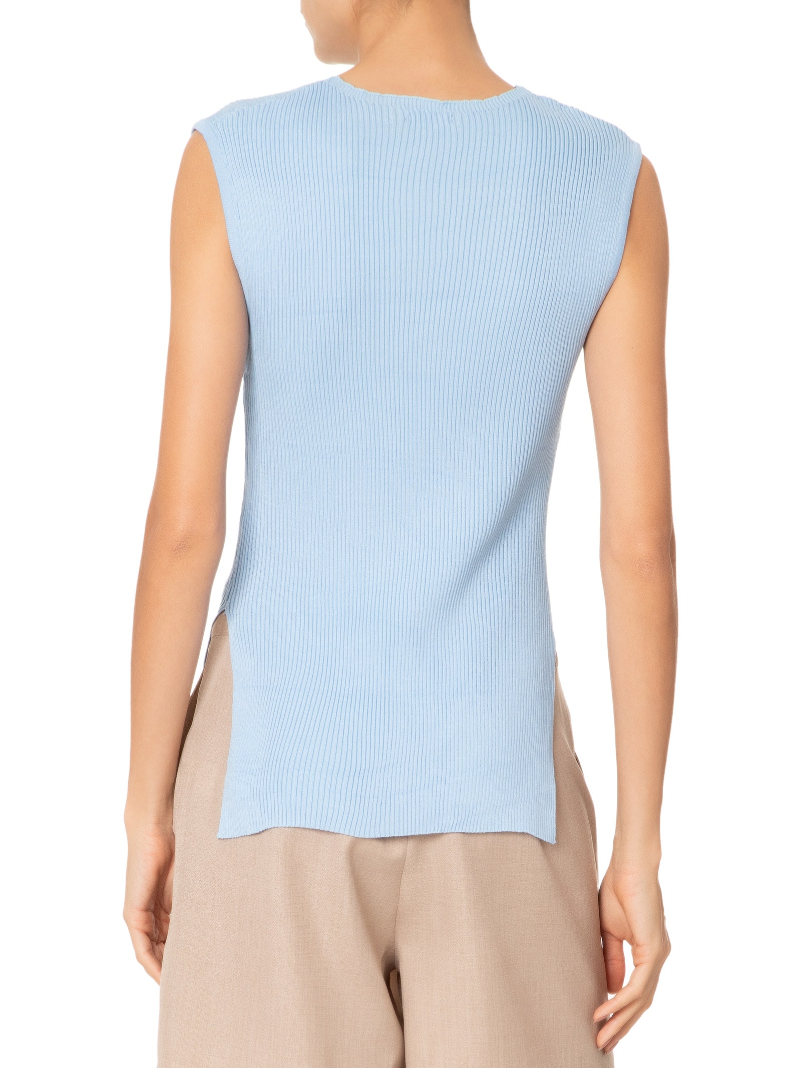Regata Feminina Tricot Com Fenda Lateral Azul Basiq