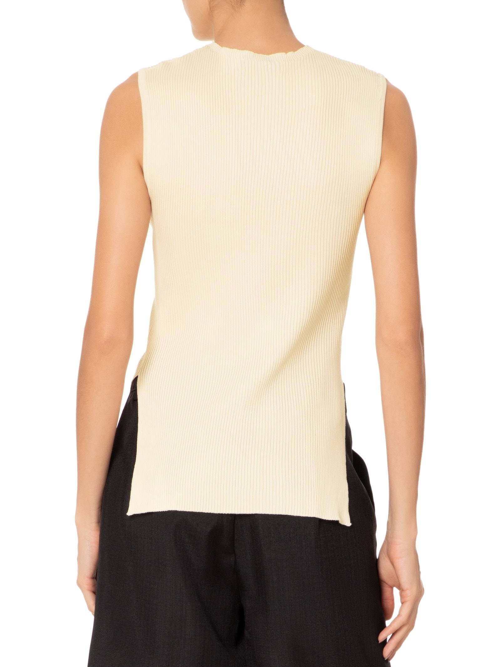 Regata Feminina Tricot Com Fenda Lateral Bege Basiq