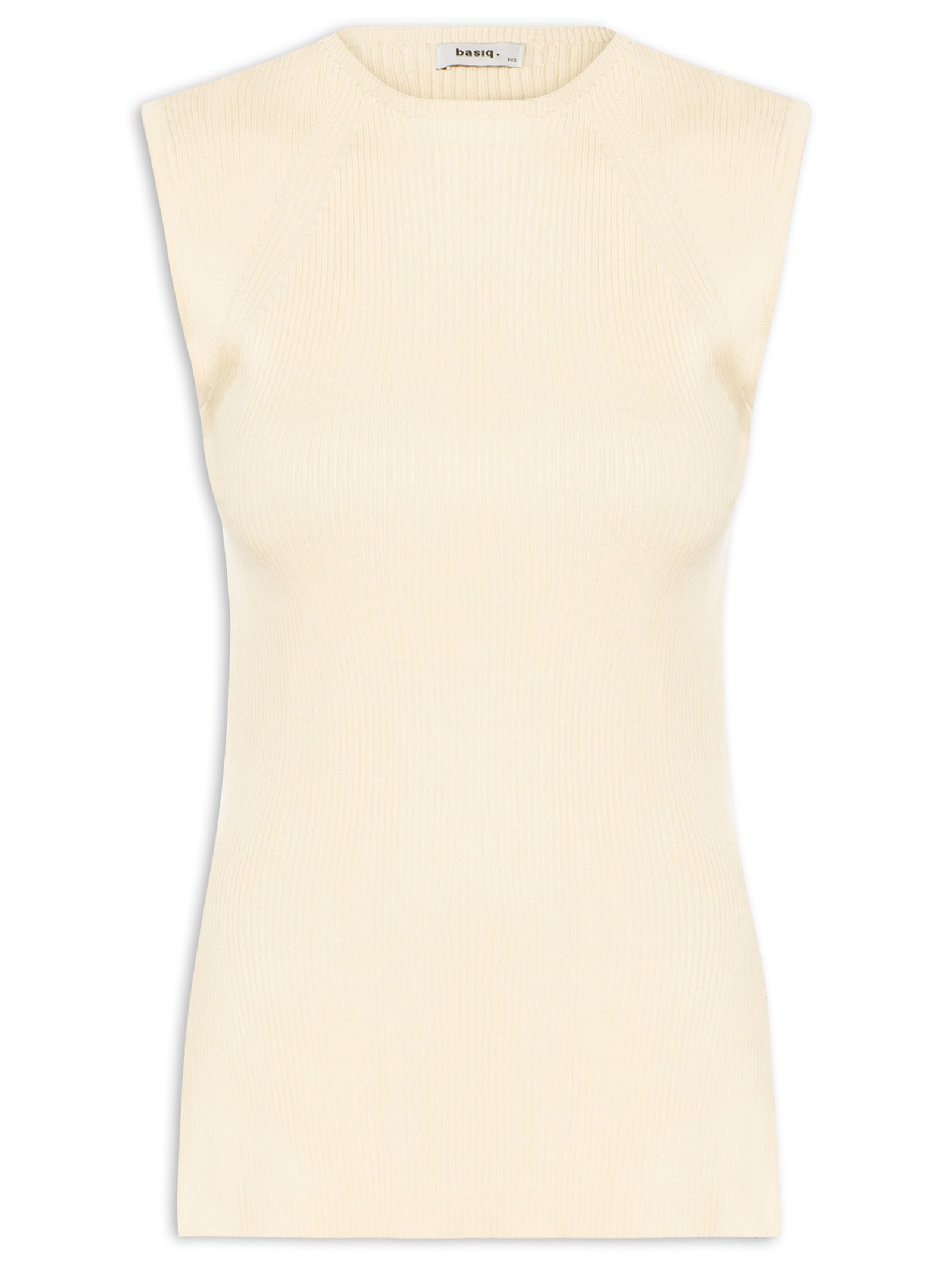 Regata Feminina Tricot Com Fenda Lateral Bege Basiq
