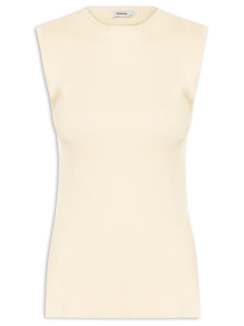 Regata Feminina Tricot Com Fenda Lateral – Bege