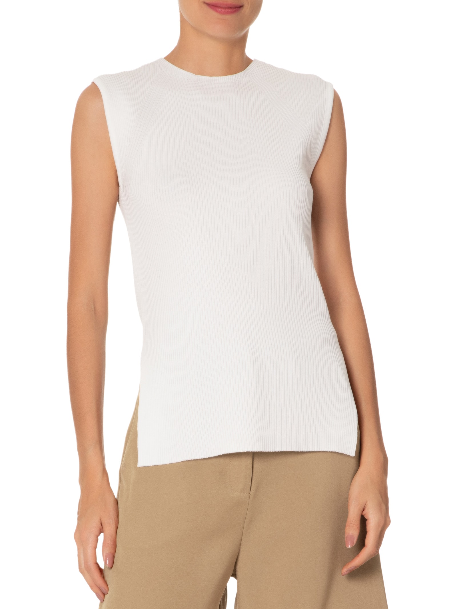 Regata Feminina Tricot Com Fenda Lateral Off White Basiq