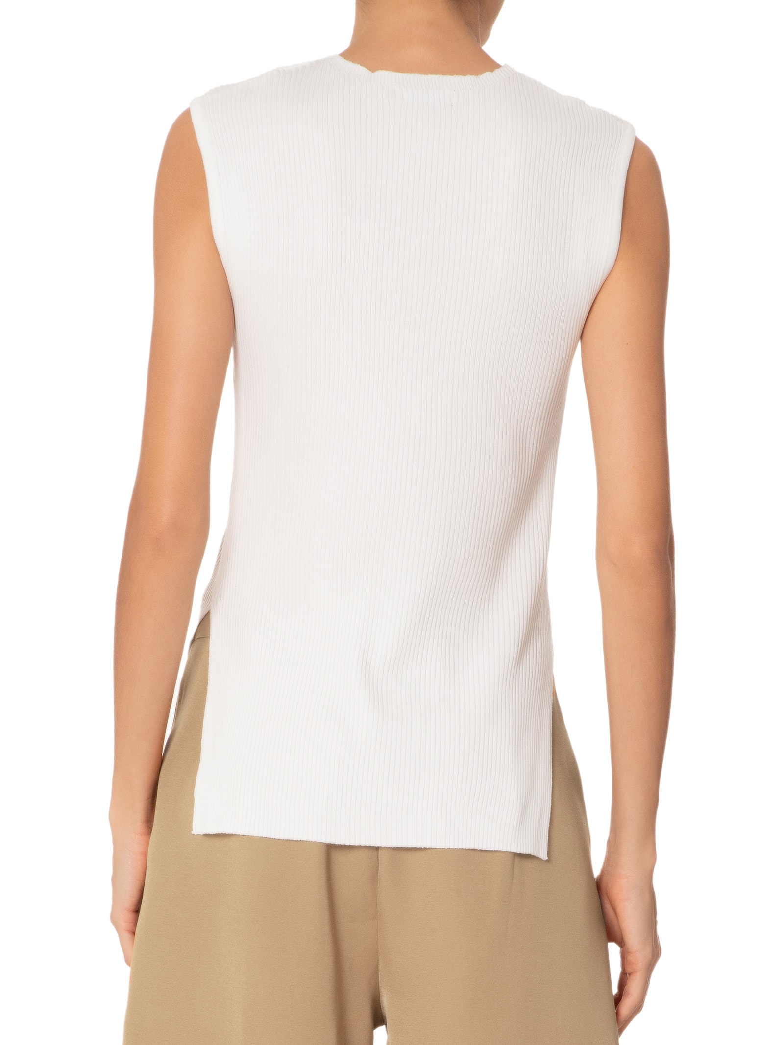 Regata Feminina Tricot Com Fenda Lateral Off White Basiq