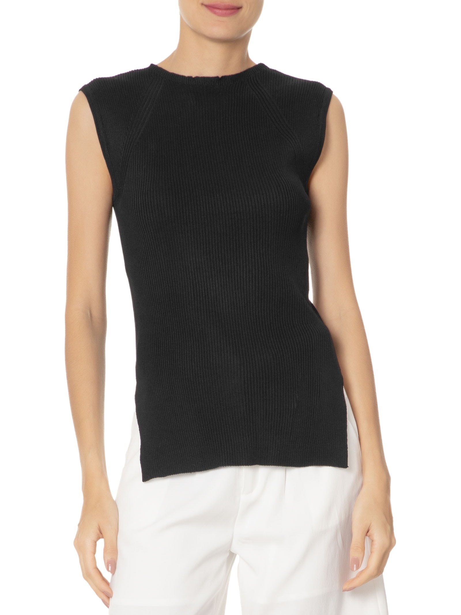 Regata Feminina Tricot Com Fenda Lateral Preto Basiq