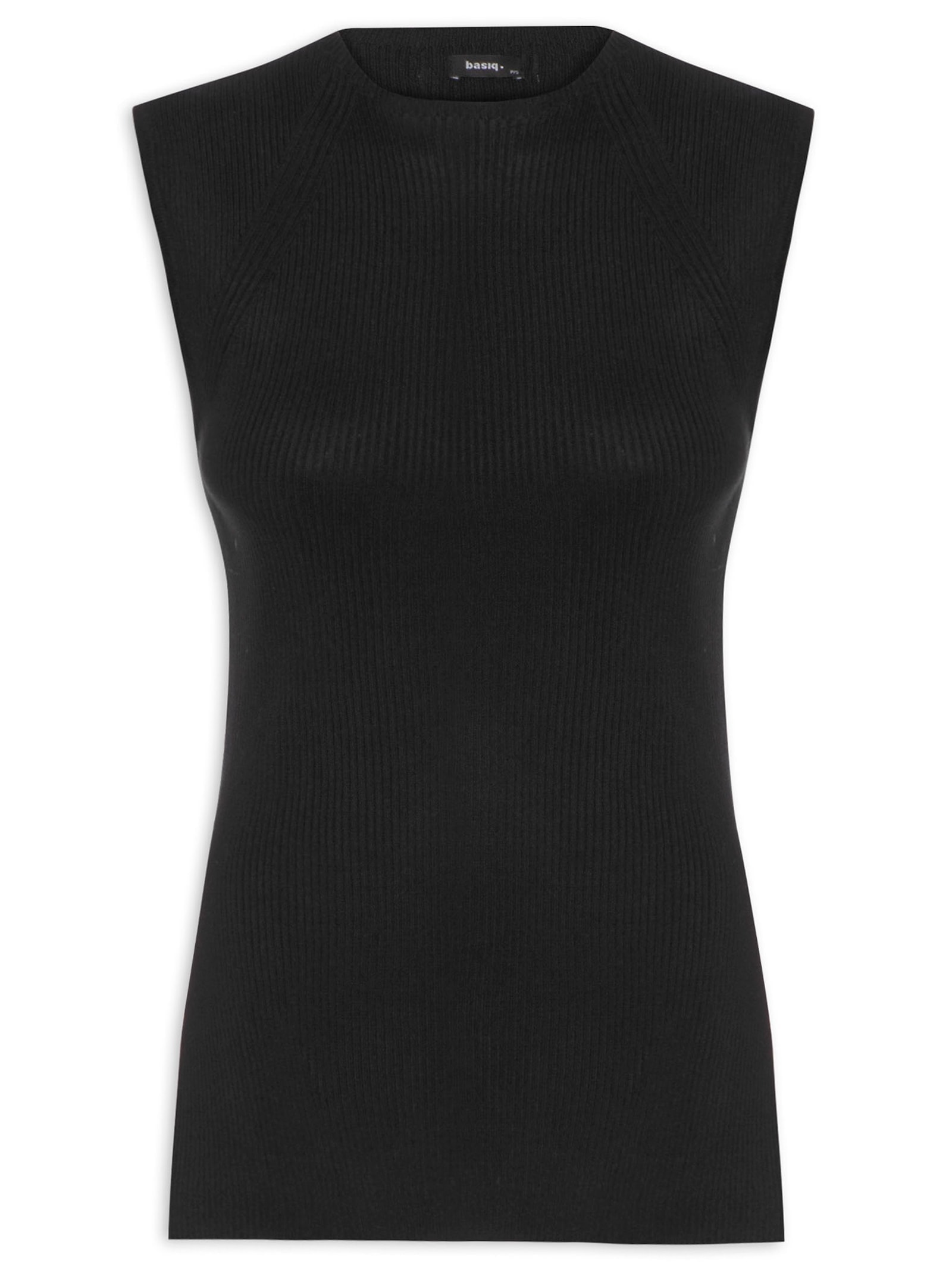 Regata Feminina Tricot Com Fenda Lateral Preto Basiq