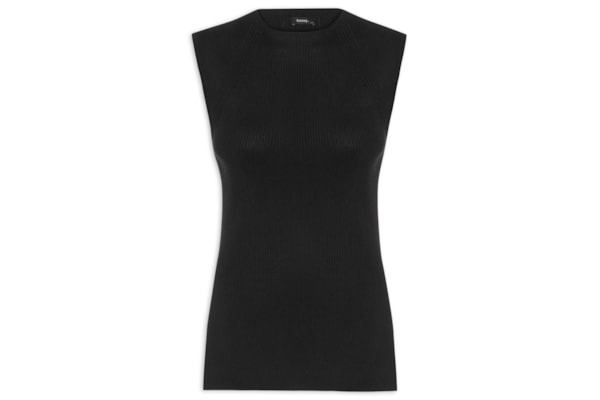 Regata Feminina Tricot Com Fenda Lateral - Preto