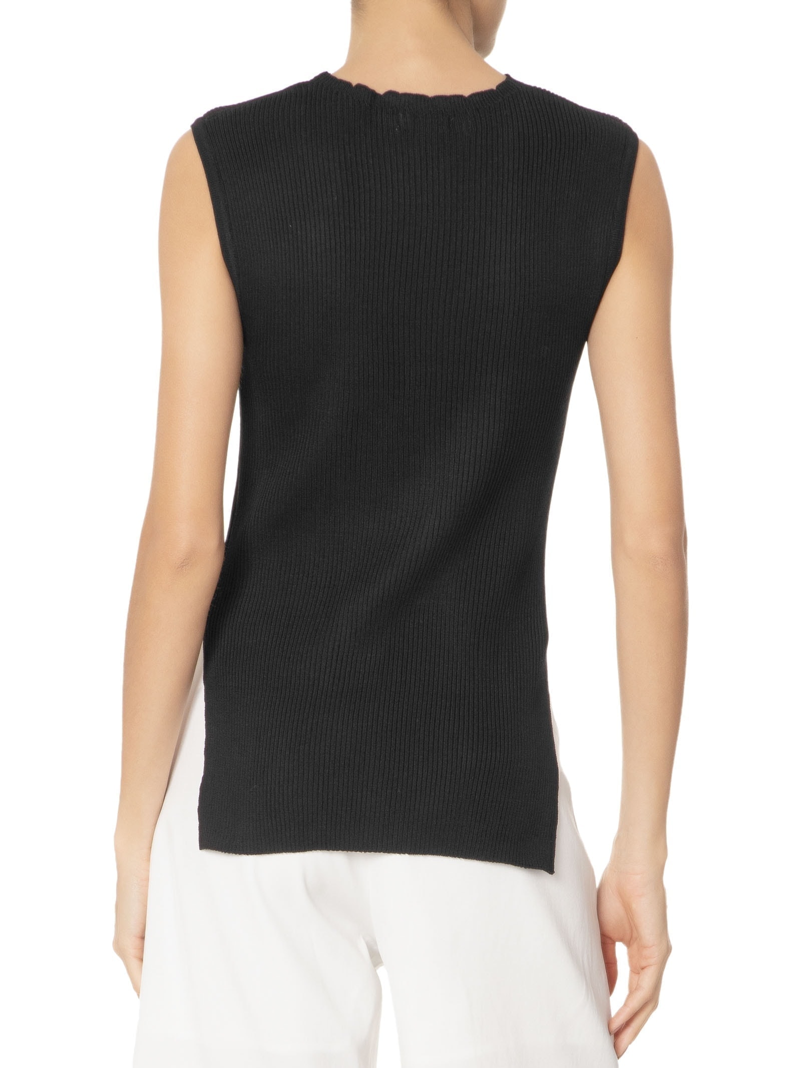 Regata Feminina Tricot Com Fenda Lateral Preto Basiq