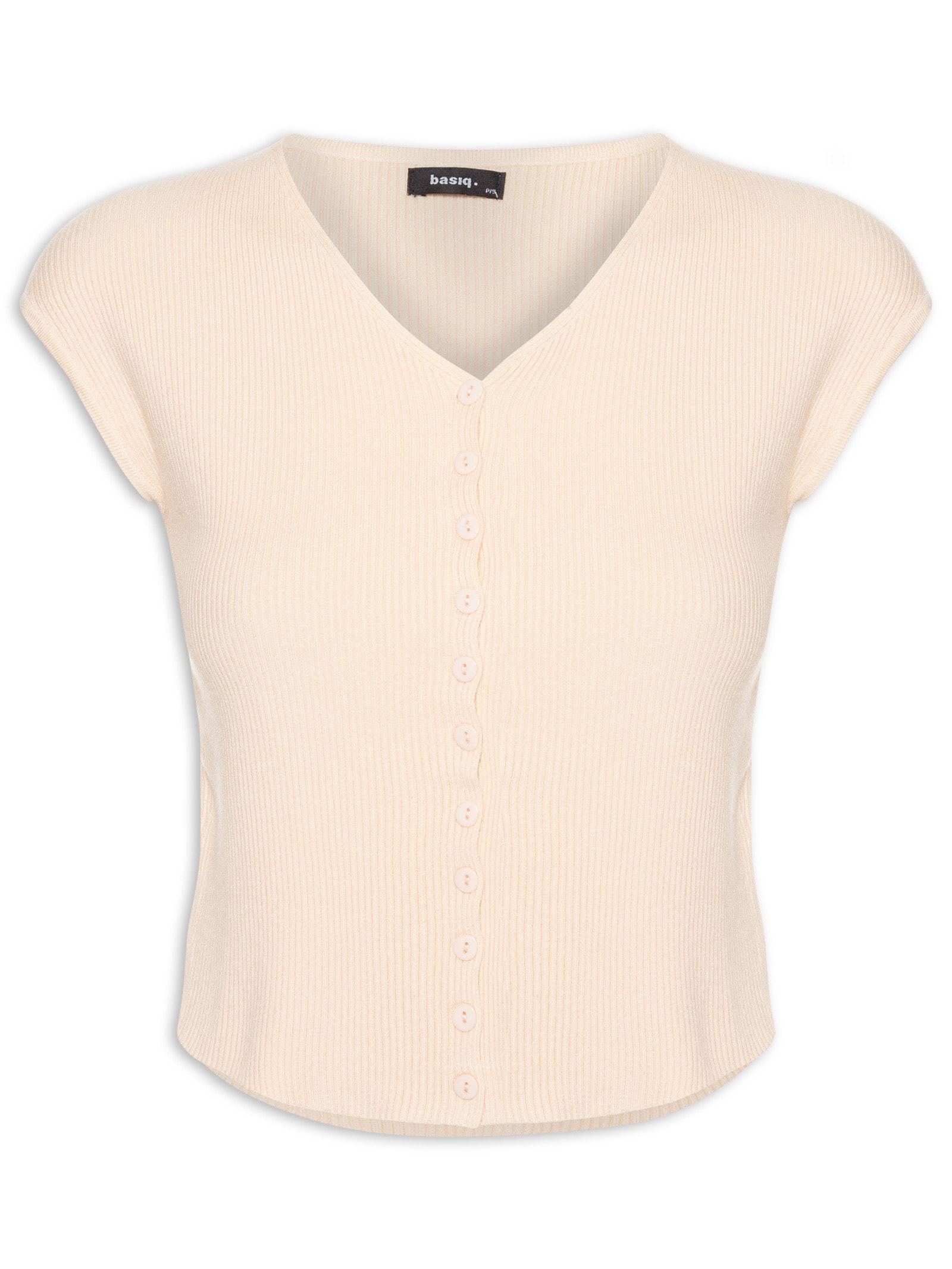 Regata Feminina Tricot De Botão Amarelo Basiq