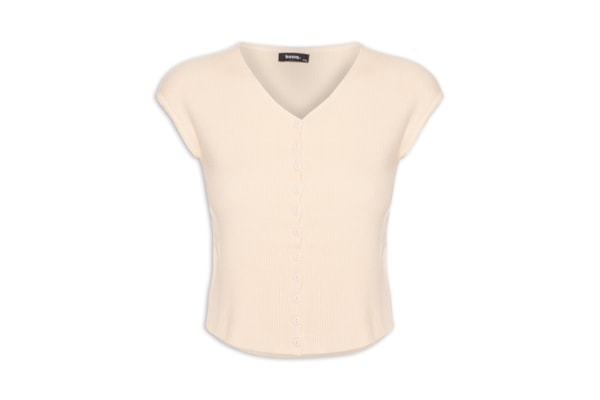Regata Feminina Tricot De Botão - Amarelo