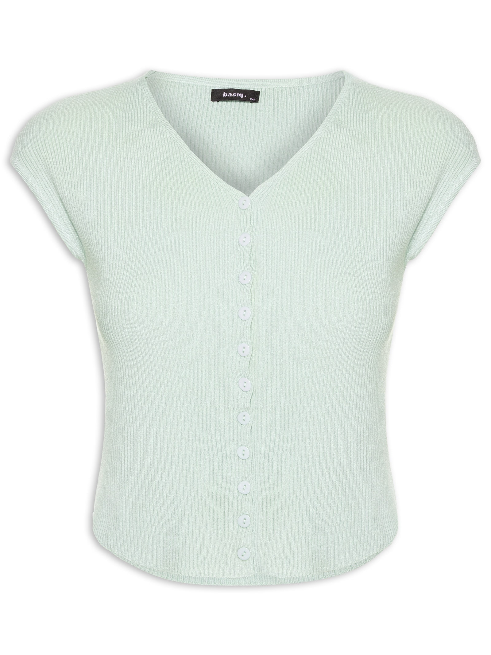Regata Feminina Tricot De Botão Azul Basiq