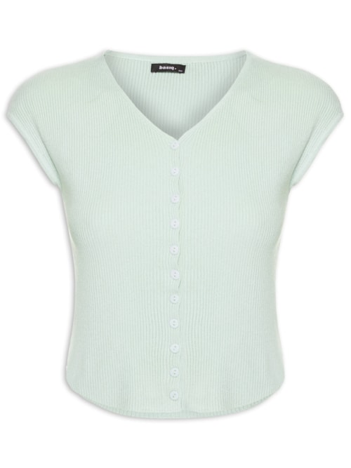 Regata Feminina Tricot De Botão – Azul