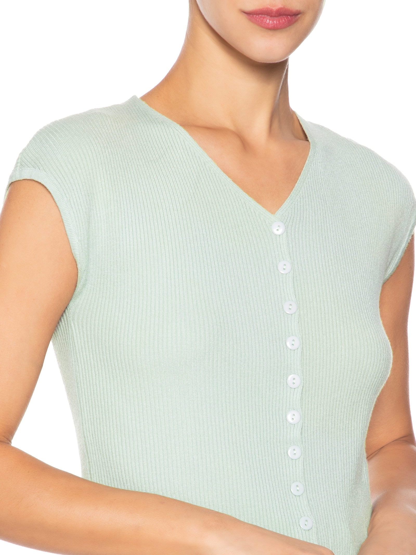 Regata Feminina Tricot De Botão Azul Basiq