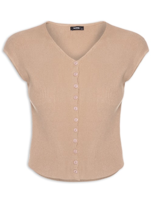 Regata Feminina Tricot De Botão – Bege