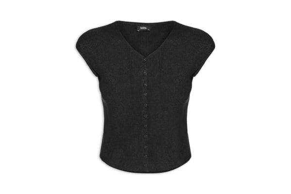 Regata Feminina Tricot De Botão - Preto