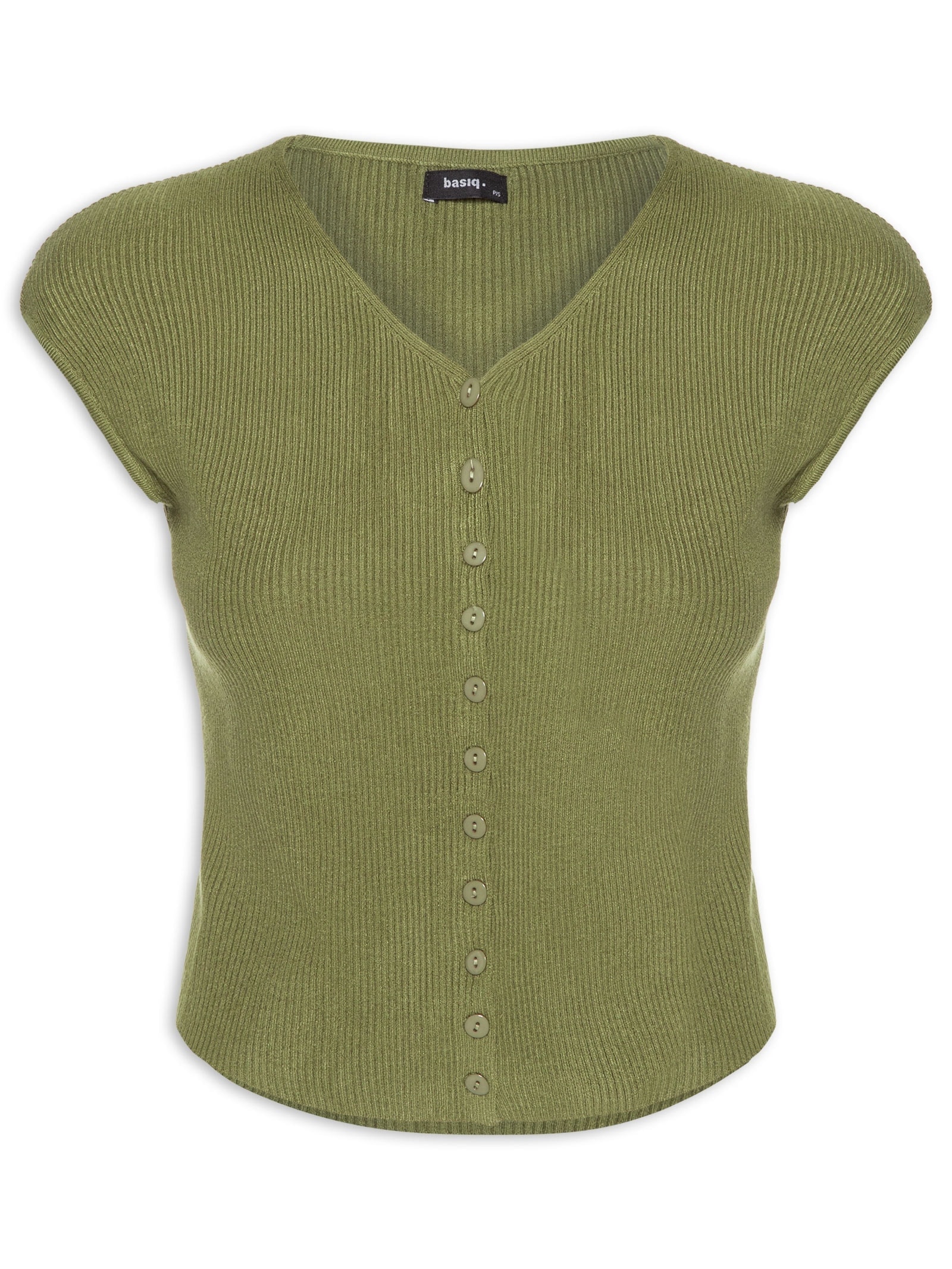 Regata Feminina Tricot De Botão Verde Basiq