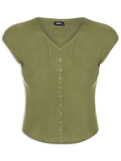 Regata Feminina Tricot De Botão – Verde