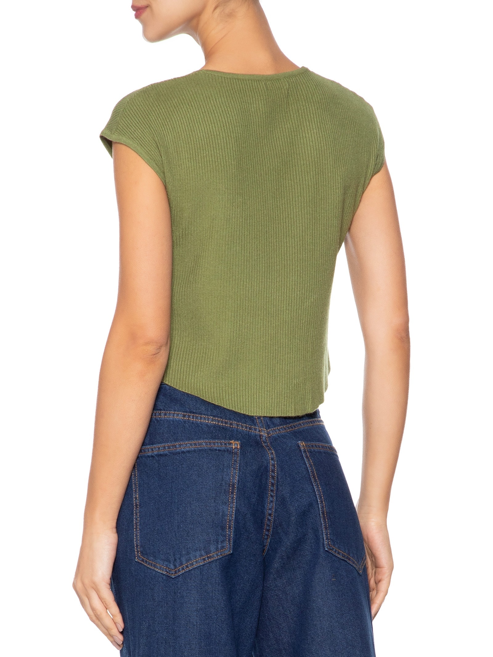 Regata Feminina Tricot De Botão Verde Basiq
