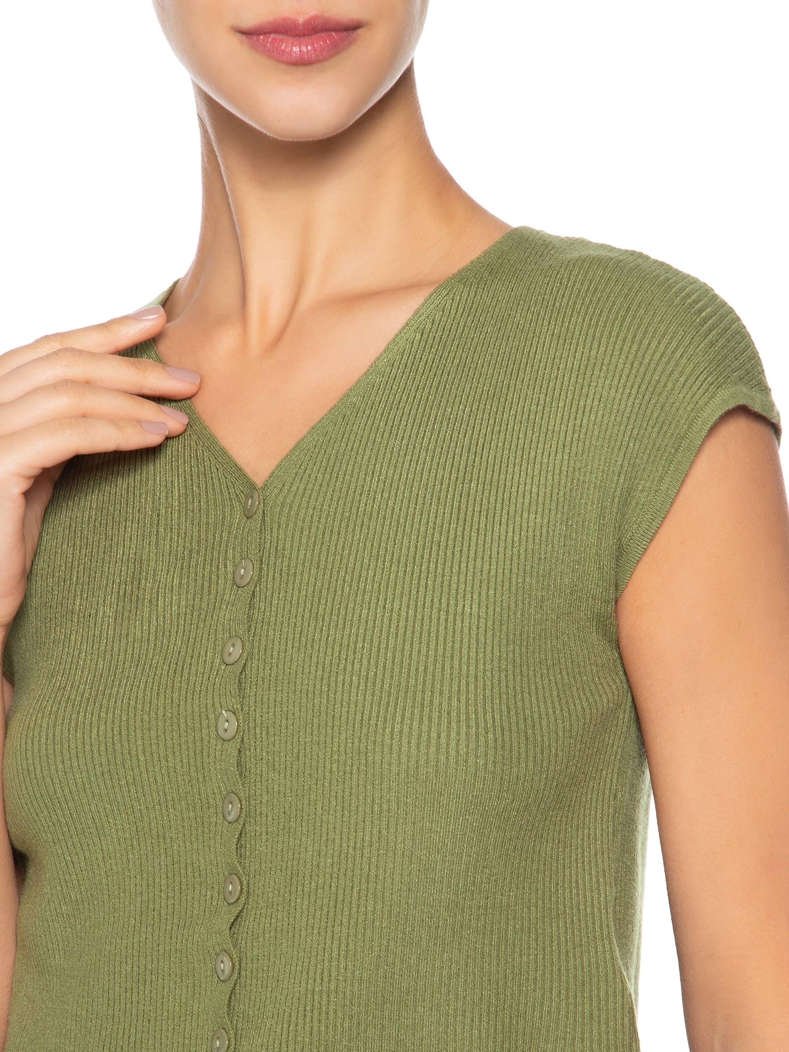 Regata Feminina Tricot De Botão Verde Basiq