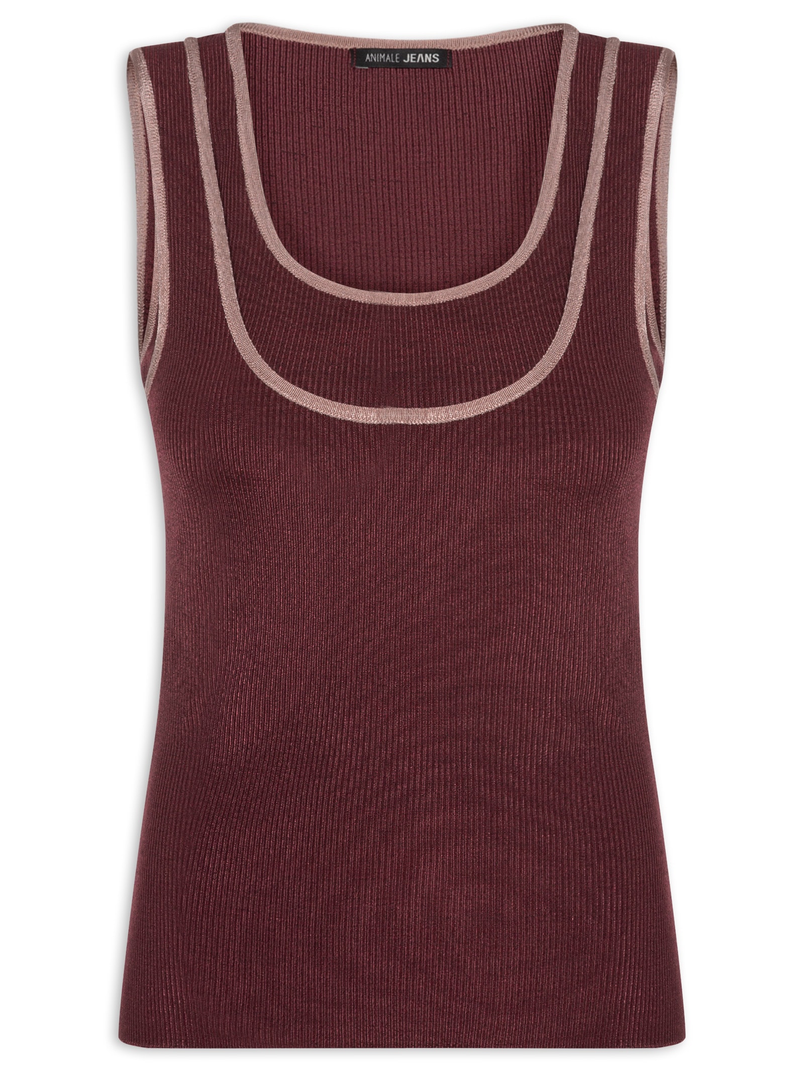 Regata Feminina Tricot Decote Duplo Vermelho Animale Jeans