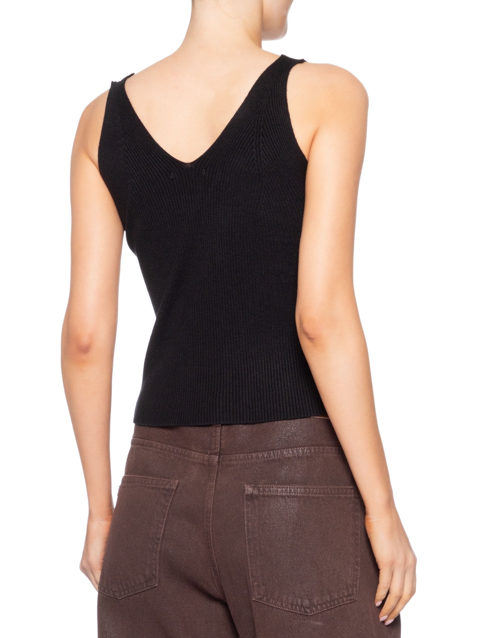 Regata Feminina Tricot Decote V Preto Basiq