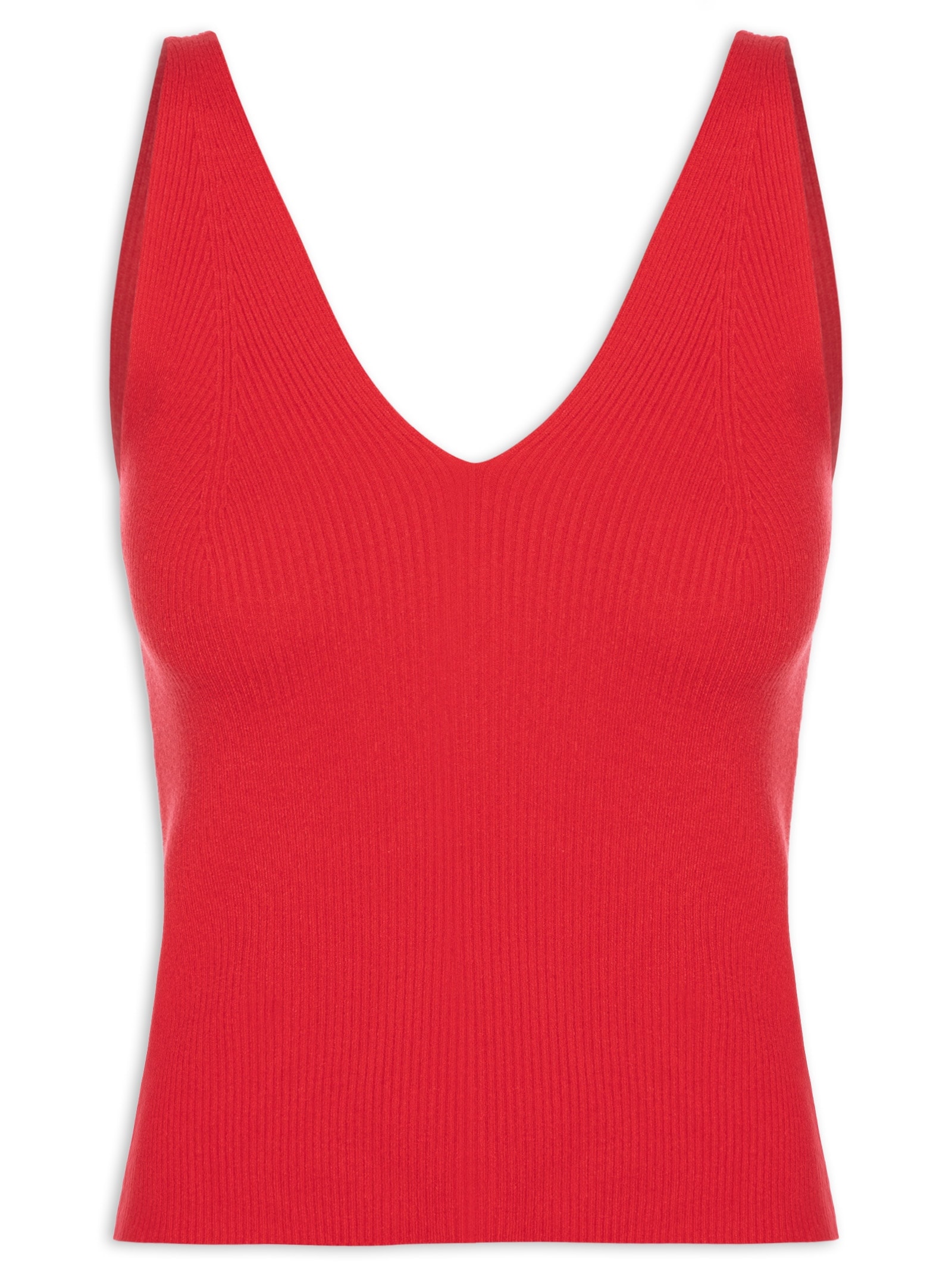 Regata Feminina Tricot Decote V Vermelho Basiq