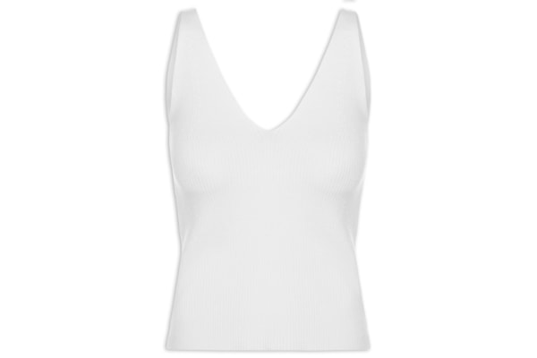 Regata Feminina Tricot Decote V – Branco