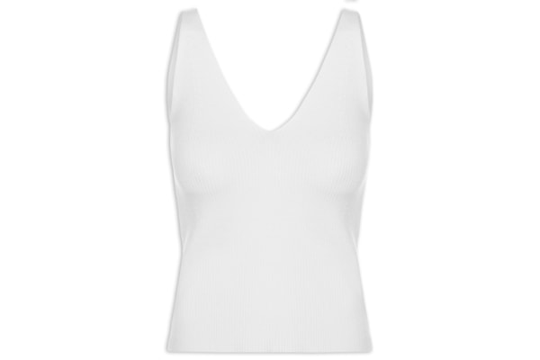 Regata Feminina Tricot Decote V – Branco