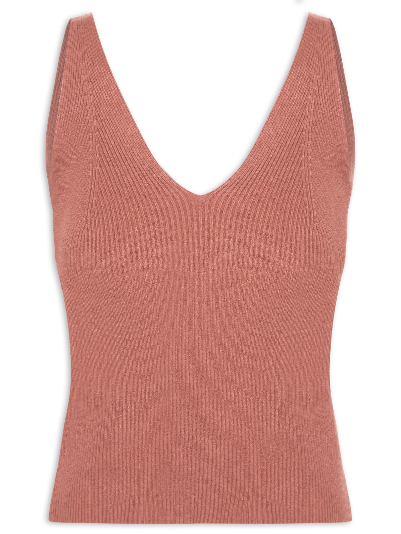 Regata Feminina Tricot Decote V – Marrom Basiq