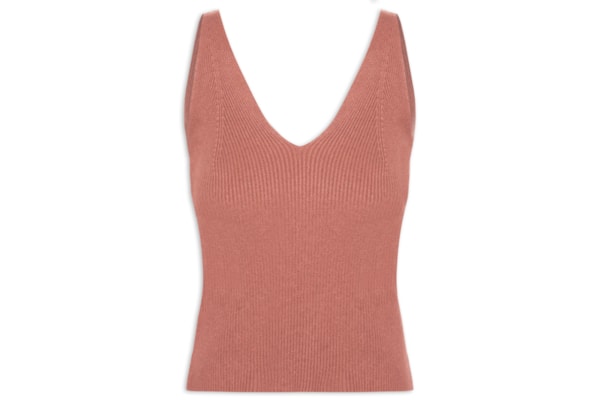 Regata Feminina Tricot Decote V – Marrom