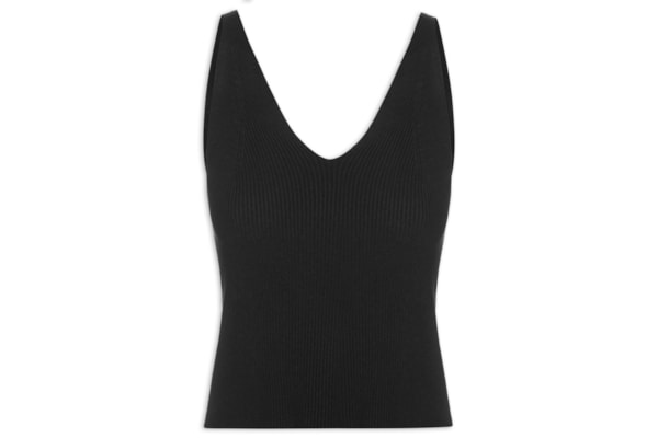 Regata Feminina Tricot Decote V – Preto