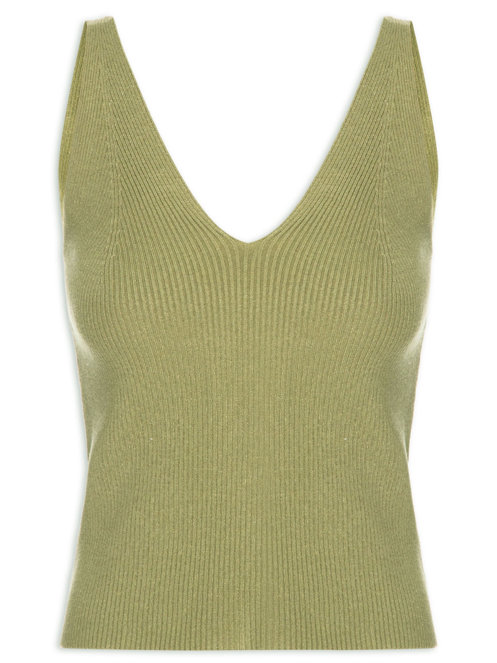 Regata Feminina Tricot Decote V – Verde Basiq