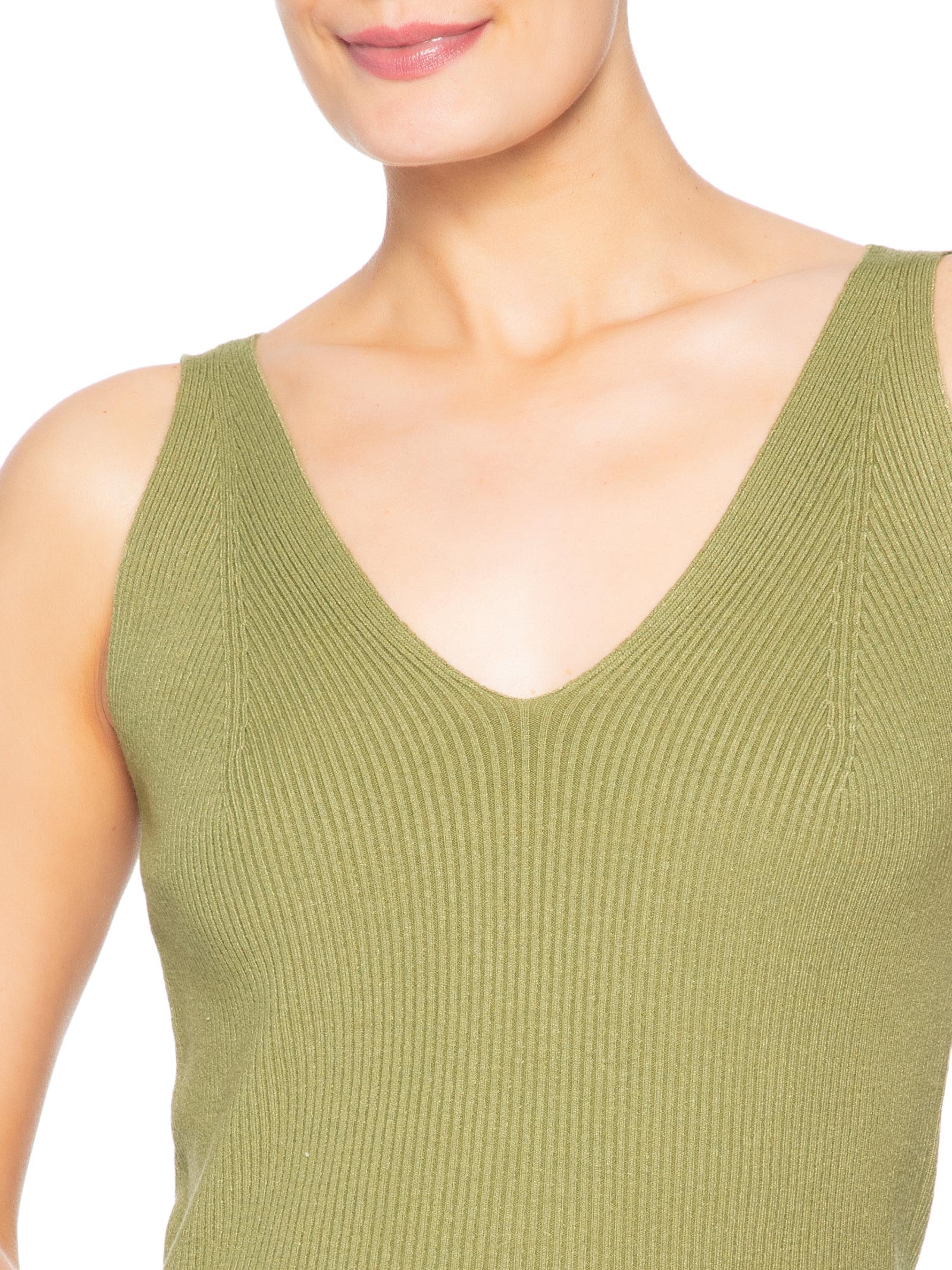 Regata Feminina Tricot Decote V – Verde Basiq
