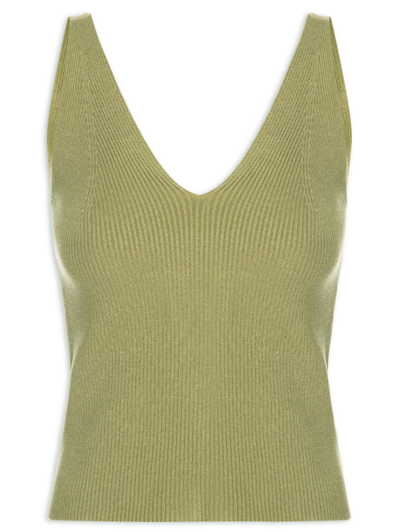 Regata Feminina Tricot Decote V – Verde Basiq