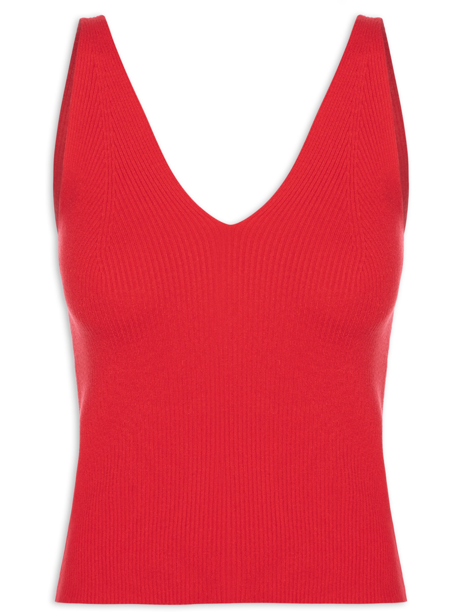 Regata Feminina Tricot Decote V – Vermelho Basiq