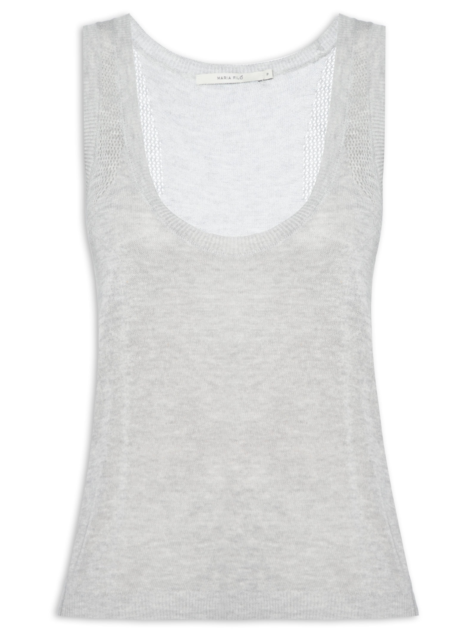 Regata Feminina Tricot Detalhe Cava Cinza  Maria Filó