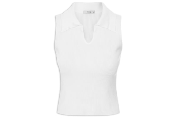 Regata Feminina Tricot Gola Polo - Branco