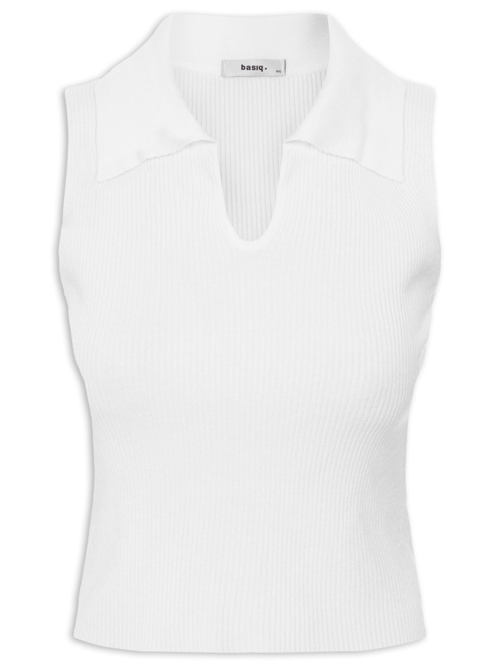 Regata Feminina Tricot Gola Polo Branco Basiq