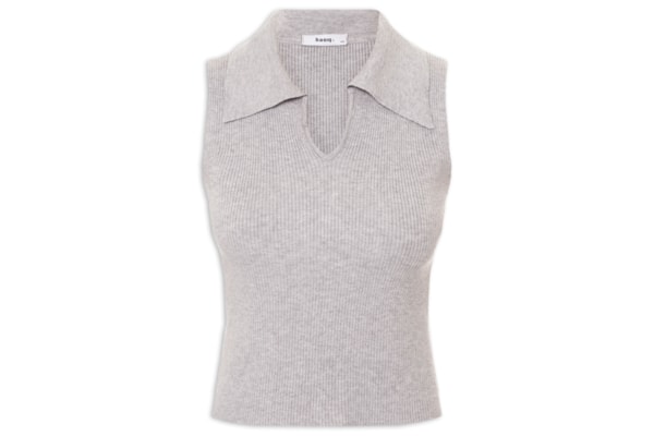 Regata Feminina Tricot Gola Polo - Cinza