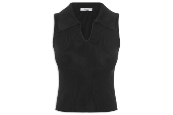 Regata Feminina Tricot Gola Polo - Preto