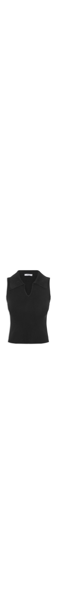 Regata Feminina Tricot Gola Polo - Preto