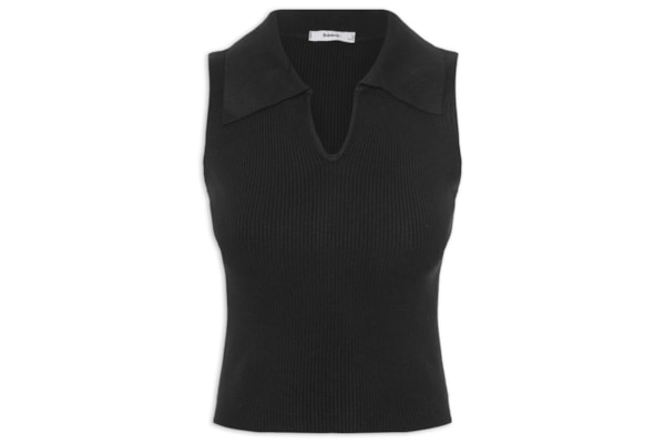 Regata Feminina Tricot Gola Polo - Preto