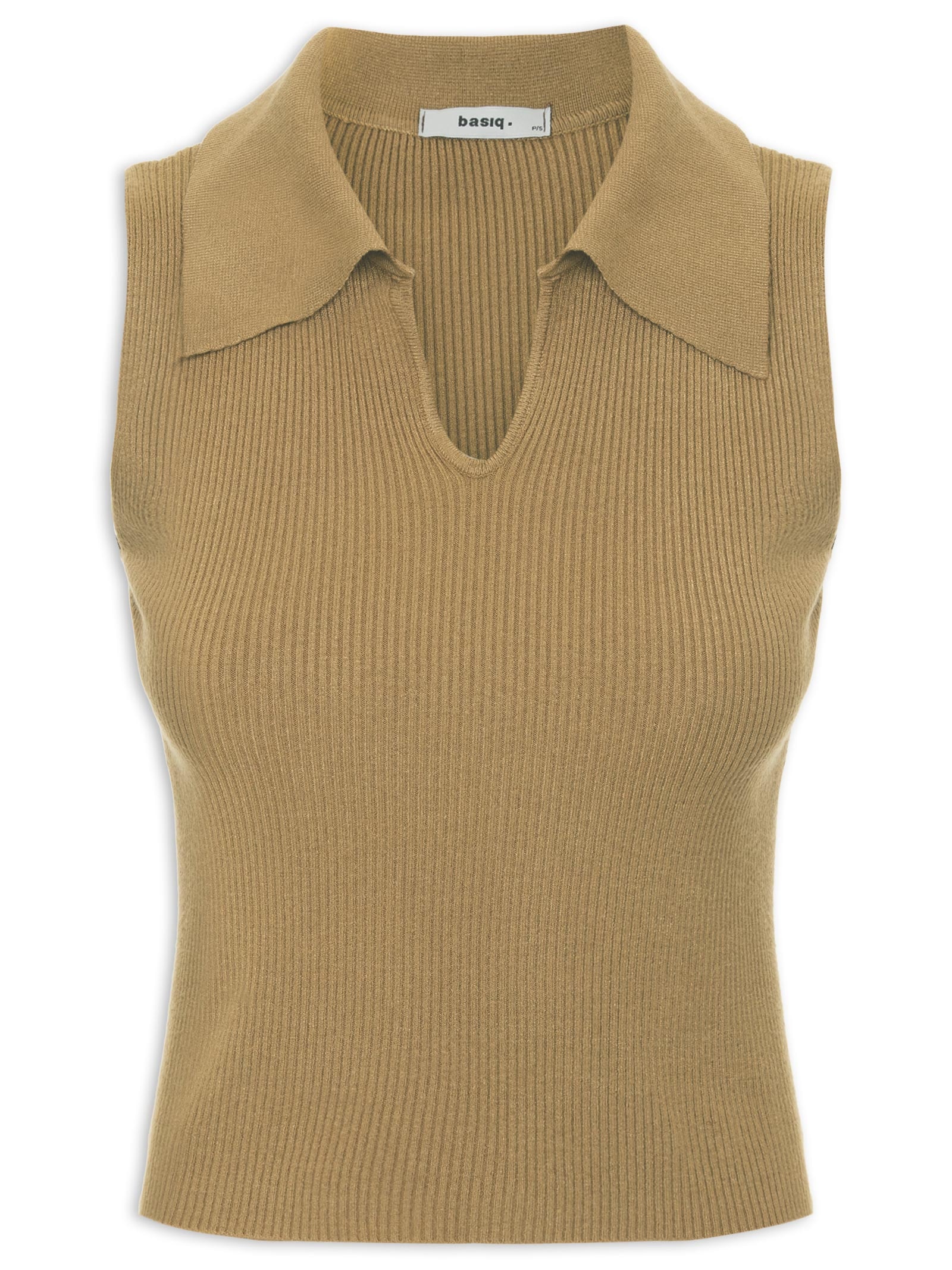 Regata Feminina Tricot Gola Polo Verde Basiq