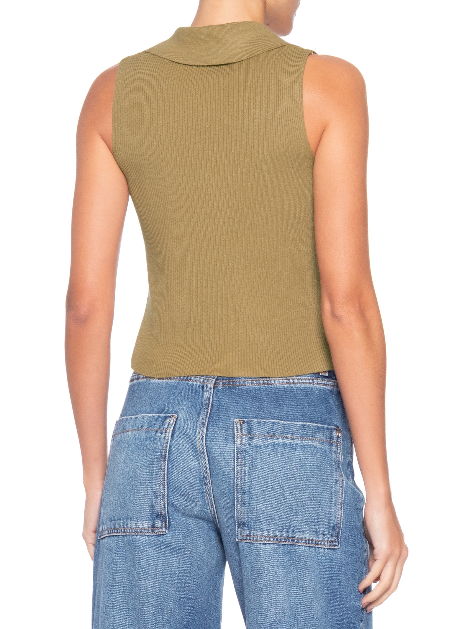 Regata Feminina Tricot Gola Polo Verde Basiq