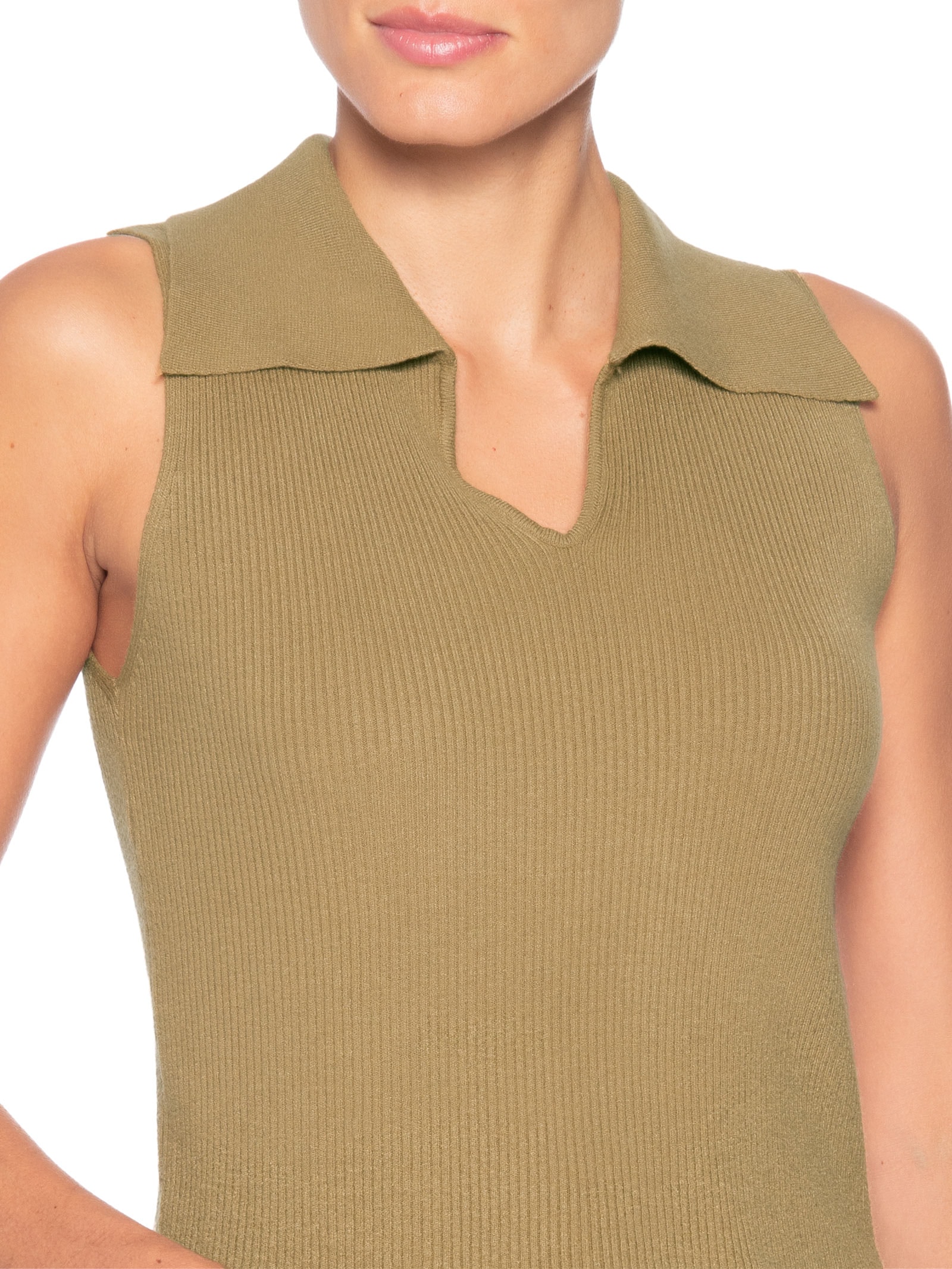 Regata Feminina Tricot Gola Polo Verde Basiq